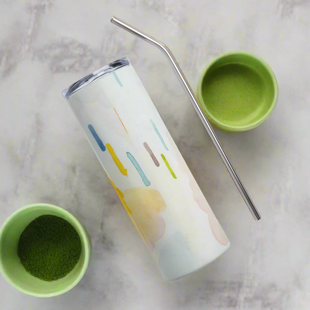 Stainless steel tumbler 20 oz with straw- World on Fire Watercolor