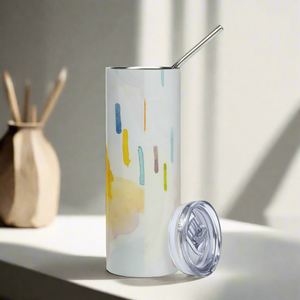 Stainless steel tumbler 20 oz with straw- World on Fire Watercolor