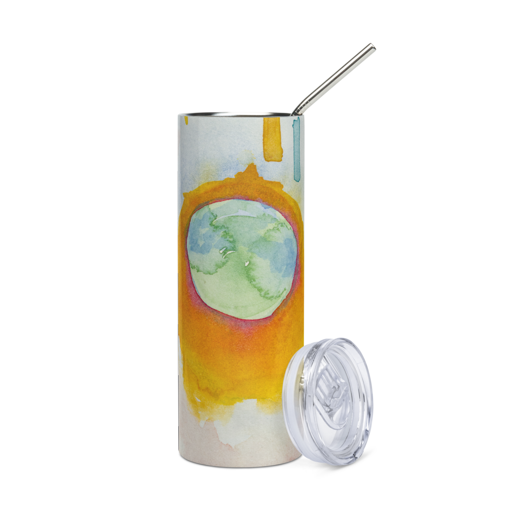 Stainless steel tumbler 20 oz with straw- World on Fire Watercolor