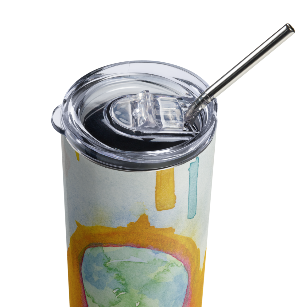 Stainless steel tumbler 20 oz with straw- World on Fire Watercolor