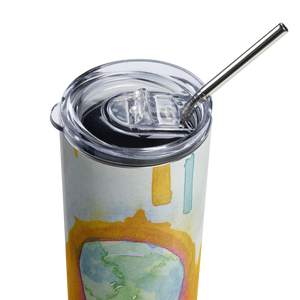 Stainless steel tumbler 20 oz with straw- World on Fire Watercolor